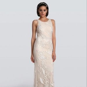 Carmen Marc Valvo Evelyn C90071 Beaded Sheath Sleeveless Formal Wedding Dress 8